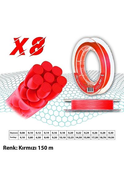 Mercan Pe Knitted Platinum X8 Red String 150m Reel Fishing Line