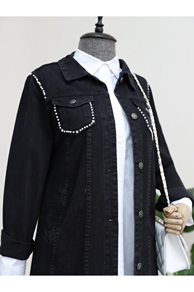 HİJABAYA Random Washed Pearl Pocket and Shoulder Denim Jacket