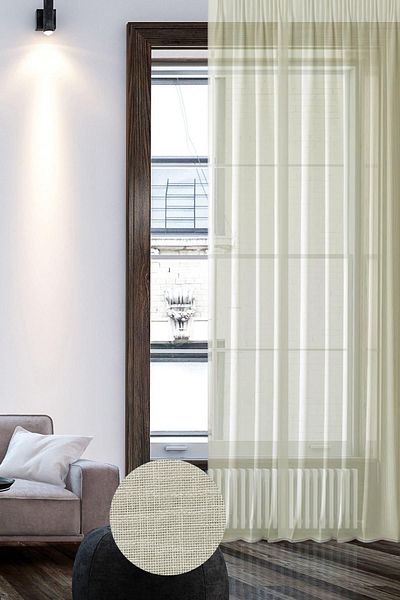 GOCCIA Linen Look Plain Tulle Curtain Pleatless Cream