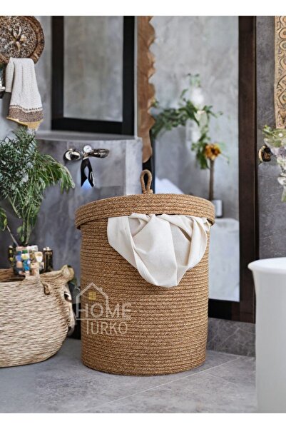 HomeTurko Jüt Kapaklı Çamaşır Sepeti, Kirli Sepeti, Jüt Düzenleyici, Sepet Or...