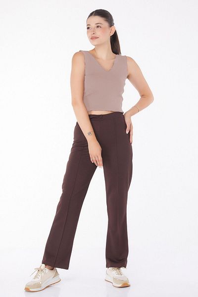 TOFİSA Medium Women's Brown Straight Trousers - 23868