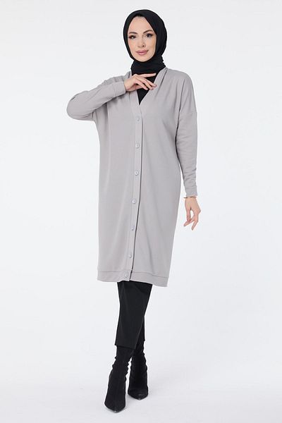 TOFİSA Medium Cut Gray Women's Cardigan - 11430