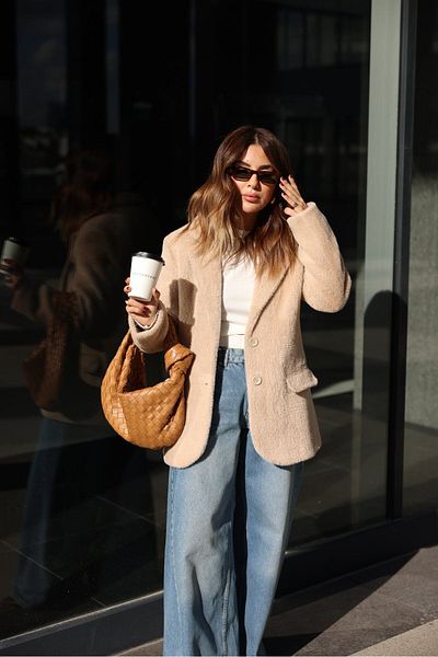 bymaestro woman Γυναικείο παλτό Blazer - Σχέδιο βελούδινης γούνας