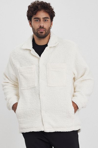 MADZEYMODA Мъжко зимно поларено яке - с подплата, закопчаване, екрю плюш Mz86059