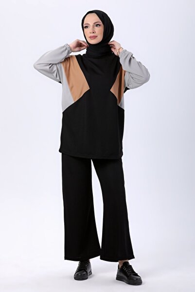 TOFİSA بنطلون تونيك رمادي نسائي - رقبة دائرية مستقيمة - 11226