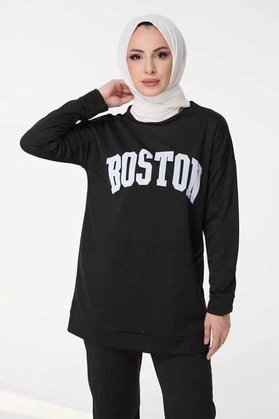 TOFİSA Women's Black Tunic Trousers - Straight Crew Neck - 13044