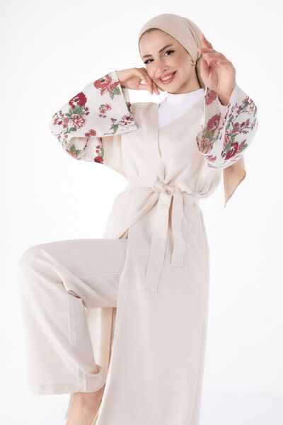 TOFİSA Claret Red Kimono and Trousers Women's Double Suit - Straight Jacket Collar - 13192