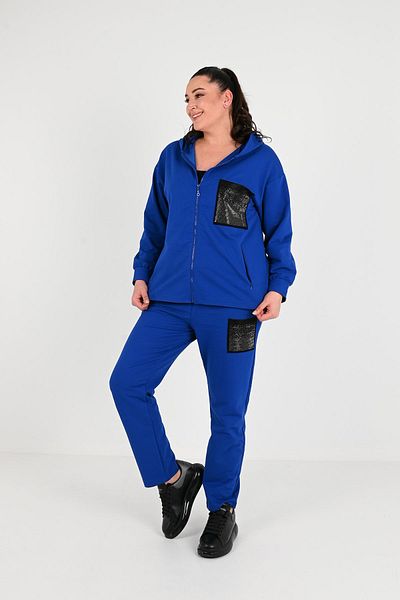 ADROM Γυναικεία Σετ Φόρμας Τσέπης με Πέτρα Plus Size 8039-24
