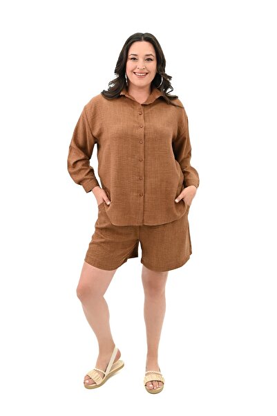 Koza Butik Large Size Linen Shorts Set - 8121-25
