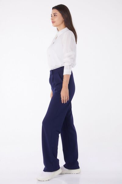 TOFİSA Ίσιο μεσαίο γυναικείο παντελόνι με βέλκρο σε μπλε ναυτικό - 25657