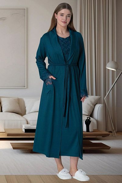 Mecit Pijama Σετ γυναικεία νυχτικά και ρόμπες Plus Size - 75% βαμβάκι 25% βισκόζη Guipure Λεπτομέρεια