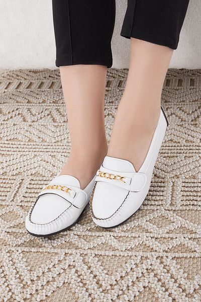 TOFİSA White Chain Buckle Lightweight Women's Ballerinas - 24581