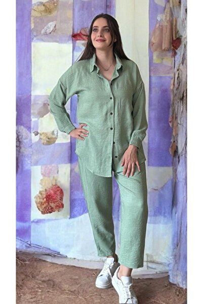 Entropy Gömlekli Ayrobin İkili Keten Takım - Yeşil