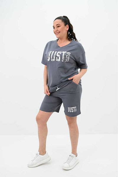 Koza Butik Plus Size Women's Shorts Set - Printed, 8087-24