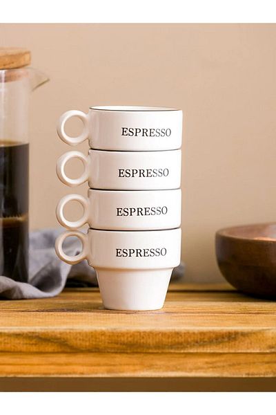 LC Waikiki LCW HOME Ceramic Espresso Glasses 4 Pieces 95 Ml