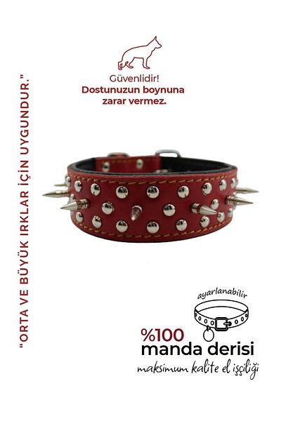 MgTasma Gladiator Barbed Neck Collar - Special Design, Genuine Buffalo Leather, Dog Collar