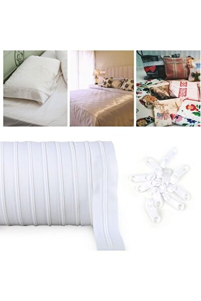 Simline Metrelik Fermuar Beyaz 10 Metre + 10 Başlık (Yüksek Kalite 1. Sınıf Ü...