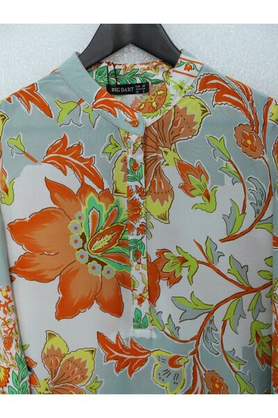 HİJABAYA Cotton Viscose Tunic - Floral Pattern, Half Button