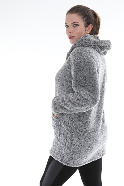 KSV Collection Plus Size Grey Plush Cardigan Hoodie