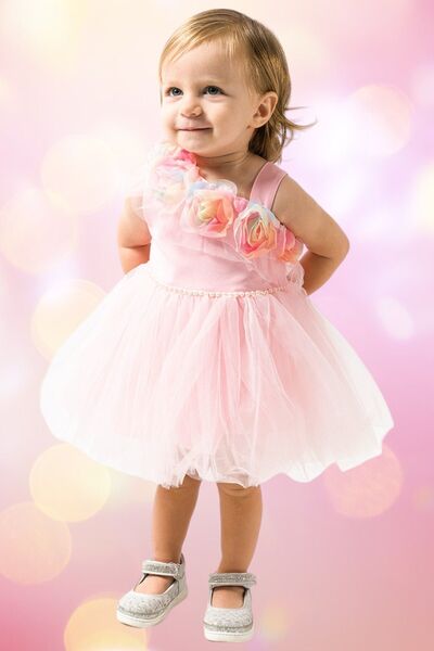 MMG KIDS WEAR TÜLLÜ GÜLLÜ BOCUK İŞLEMELİ DOĞUM GÜNÜ PARTY KIZ ELBİSE