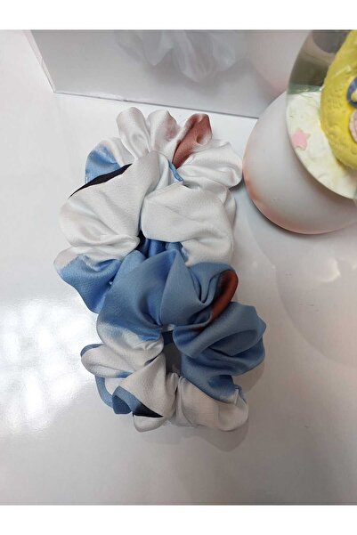 Minvallife Scrunchie من الساتان باللونين الأزرق والأبيض - 3 قطع من إبزيم الخب...