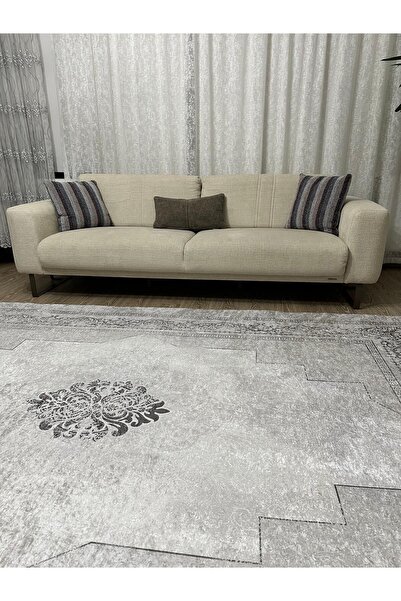 MODKLAS Süngersiz Halı Örtüsü - Lastikli - Yıkanabilir - Dijital Baskı - Ölçü 6m² 200x300 cm GRİ