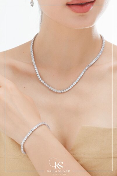 Kaira 925 Ayar 2’li Taşlı Suyolu Set Kolye Bileklik Seti Gümüş Suyolu Set