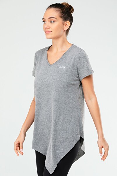 speedlife Light Gray Regular Cotton V-Neck Short Sleeve Women's T-Shirt Sf03881