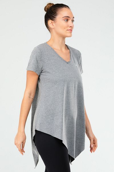speedlife Tricou cu mânecă scurtă, gri deschis, obișnuit, din bumbac, cu decolteu în V, pentru femei Sf03881