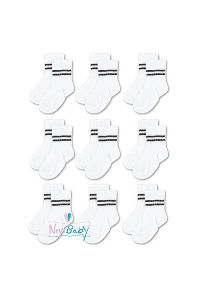 Novibaby 9 пакета унисекс детски чорапи - бели, черни, розови, памучни ученически чорапи