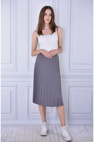 HMT ZEHRA GİYİM Pleated Midi Skuba Crepe Skirt Gray (S-M-L-XL)