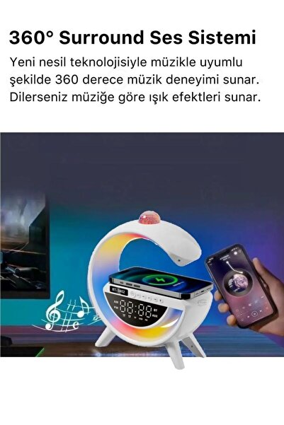 KRİZANTEM Led Işıklı Bluetooth Hoparlör Kablosuz Şarj Radyo Müzik Çalar Saatl...