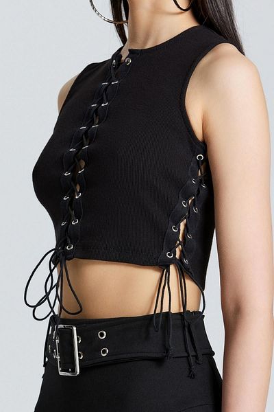 boutiquen 2527 Μαύρο Crop με δαντέλα