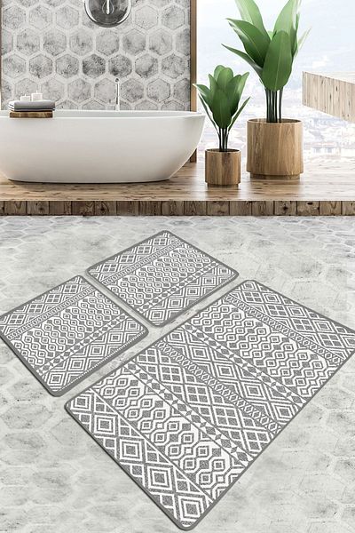 Chilai Home Παραγγελία Χαλιά Μπάνιου Σετ 3 Χαλιά Μπάνιου Αντιολισθητική Βάση Σετ Τουαλέτας Djtbanyo