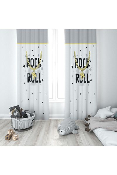 Lolla Rock Roll White Background Curtain 195