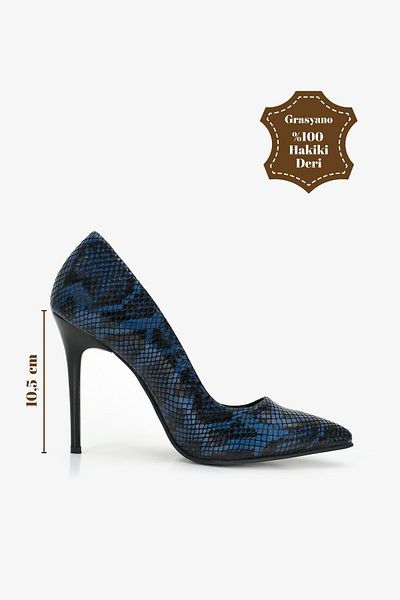 Grasyano 100% piele naturală cu model șarpe albastru negru 1. Pantofi cu toc stiletto confortabili de calitate lucrați manual