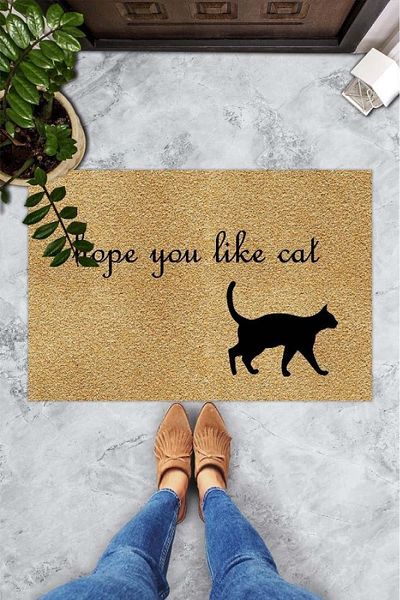 Chilai Home Black Cat Inside and Outside PVC Door Mat, Patterned Mat