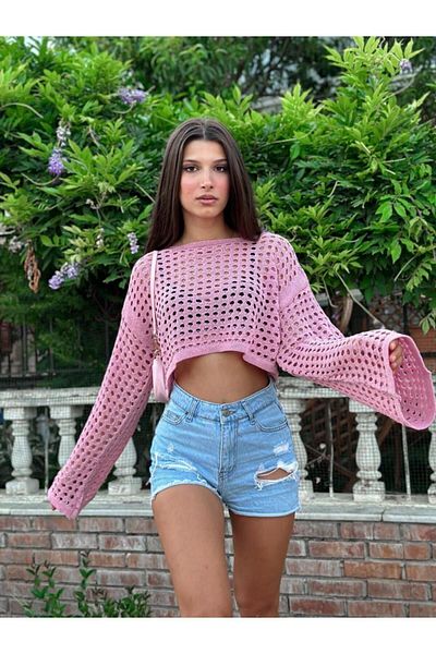 manolyabutik Bolero Knit Crop Μπλούζα ανοιχτόχρωμα πλεκτά πλεκτά