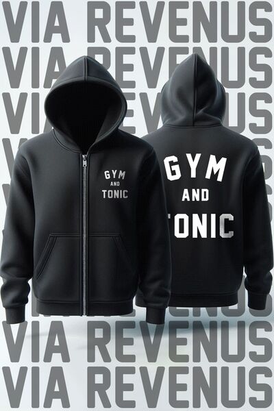 Vordevia سترة صوفية بغطاء للرأس بسحاب للجنسين من Gym and Tonic - مطبوعة من الأمام والخلف