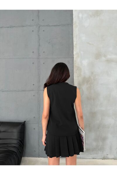 Ortaya Çık Μαύρο Σετ Γιλέκο και Φούστα - Με Κουμπιά