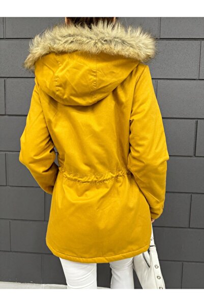 HİJABAYA Γούνινο κουκούλα - Παλτό με τσέπες και κορδόνια