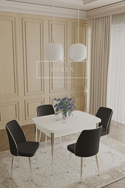 DEREN HOME Via Serisi 70x110Masa+4 Siyah San Silinebilir İthal Baby Face Kuma...