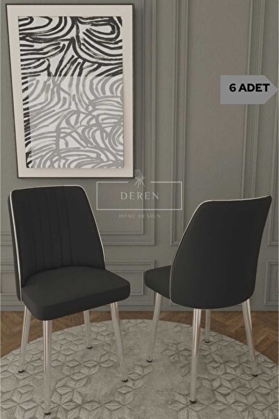 DEREN HOME Par Serisi 6 Adet Siyah Silinebilir Kumaş Mutfak Salon Sandalyesi ...