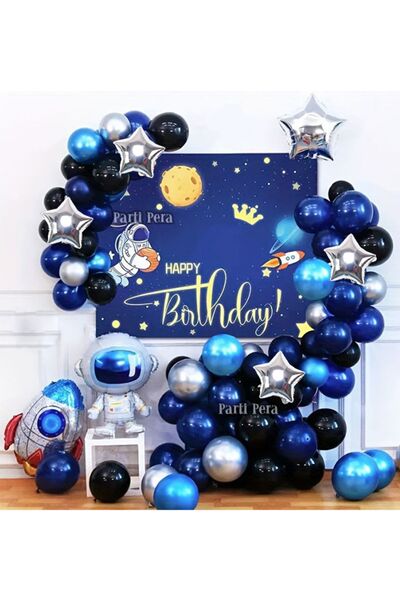 parti pera Uzay Galaksi Temalı Balon Zincir Seti Astronot Roket Folyo Balon D...