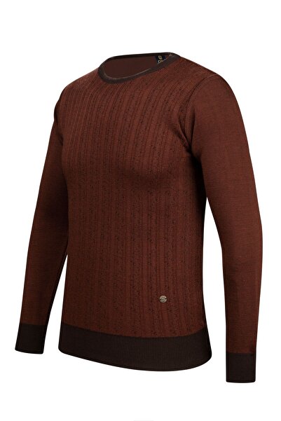 Çizgi Triko Ανδρικό ριγέ πλεκτό πουλόβερ - λαιμόκοψη, διακοσμημένα μανίκια και ελαστική μέση, ατσάλινο πλεκτό - 5005C