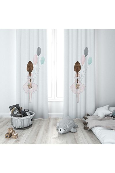 Lolla White Flying Balloon Girl Background Curtain 93