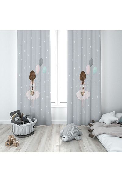 Lolla Gray Floor Flying Balloon Girl Background Curtain 235