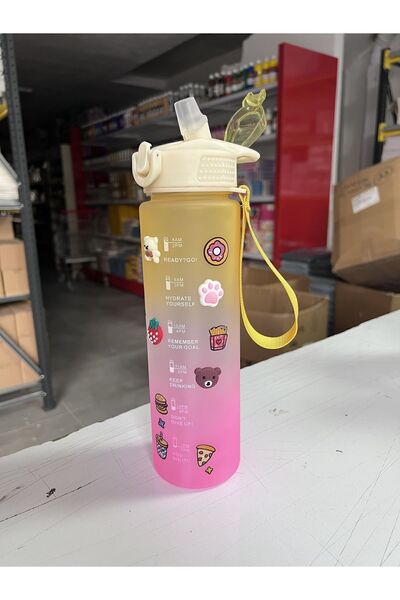 Andofis Motivational Water Bottle Water Bottle Tritan Gym Water Bottle 1000 Ml with Sticker and Carrying Strap