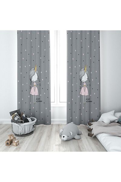 Lolla Princess Girl Gray Background Curtain 193
