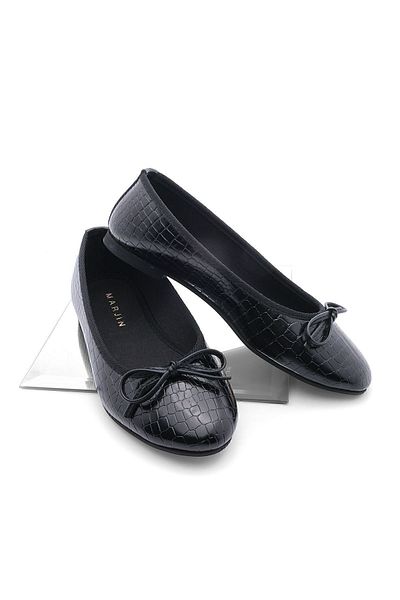 Marjin Damen Ballerinas Ballerinas mit runder Spitze Adusa Schwarz Kroko